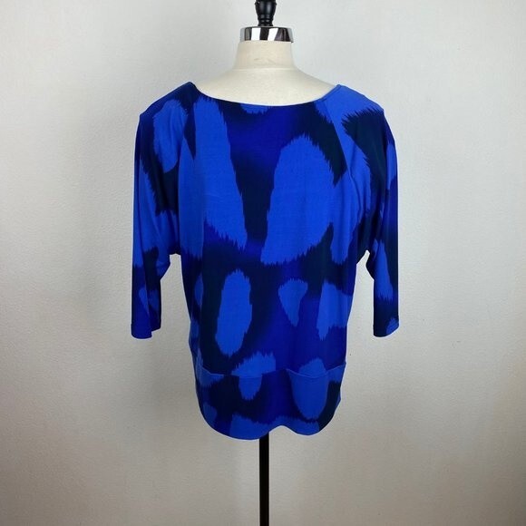 Blue Size 2X - 3X Pullover Stretch Knit Blouse Top 3/4 Sleeves Scoop Neckline - Picture 6 of 7